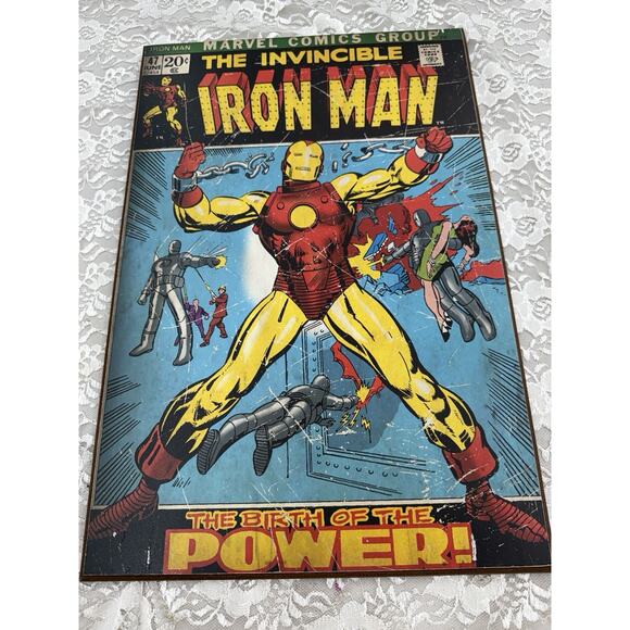Marvel Comics Iron Man Retro Wood Plaque Wall Hanging Comic Book Cover - Picture 1 of 7